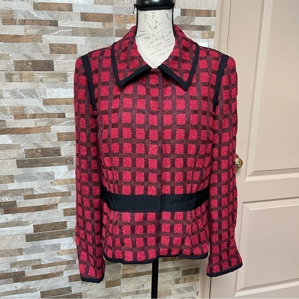 Carlisle Red Black Tweed Plaid Blazer Jacket Career Women's Size 16 - Picture 4 of 16